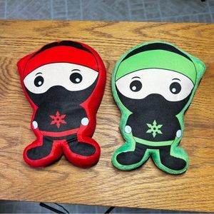 Sureshot Pillow Set/2 Black Red Green Ninja Warrior Plush Travel 8”